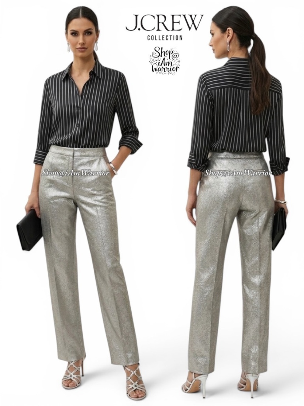 J.Crew Collection NWT metallic silver straight leg pants *shop@iamwarrior